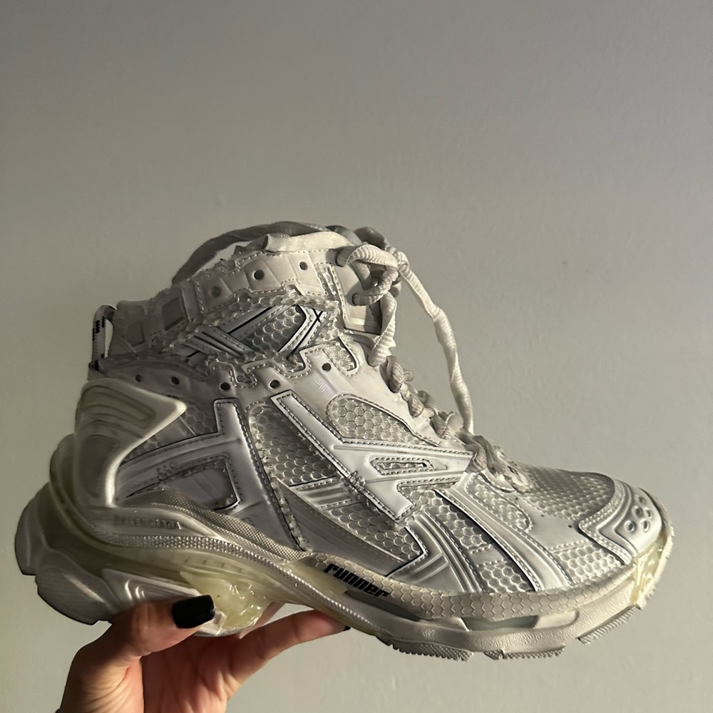 Balenciaga Distressed White High Runner Sneakers